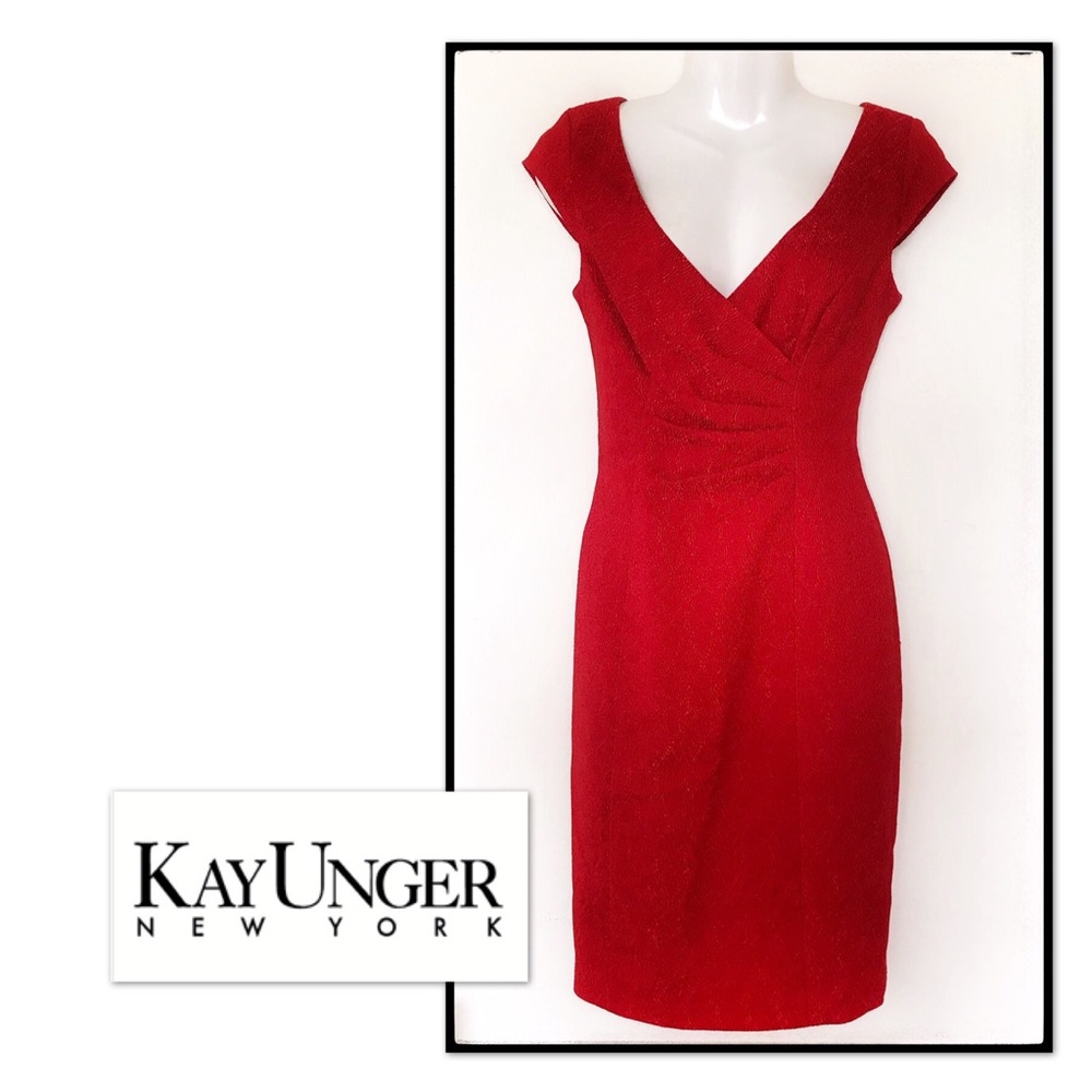 NWT Kay Unger Red Ruched Glamorous Dress - Picture 2 of 7